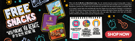 Buy any participating General Mills Box Tops product and one snack now through August 31st, and get a rebate for the snack—up to a $12.99 value. 